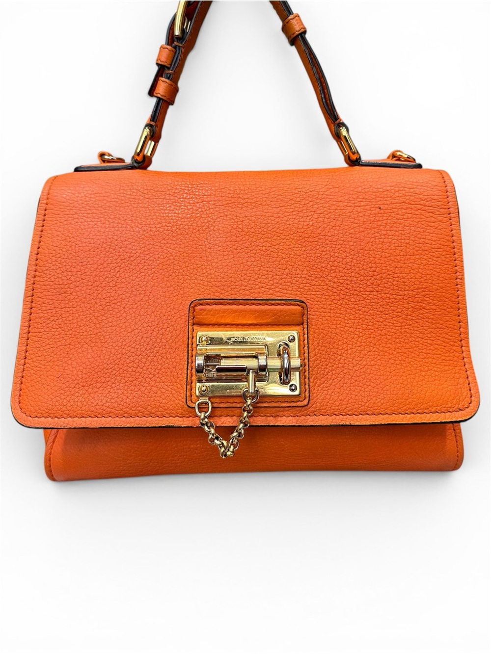 Dolce & Gabbana Monica Lock Orange Leather Top Handle Sicily Satchel Italy